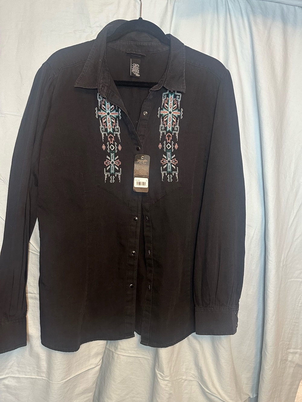 Wrangler Retro Black Western Shirt with Multicolor Embroidery